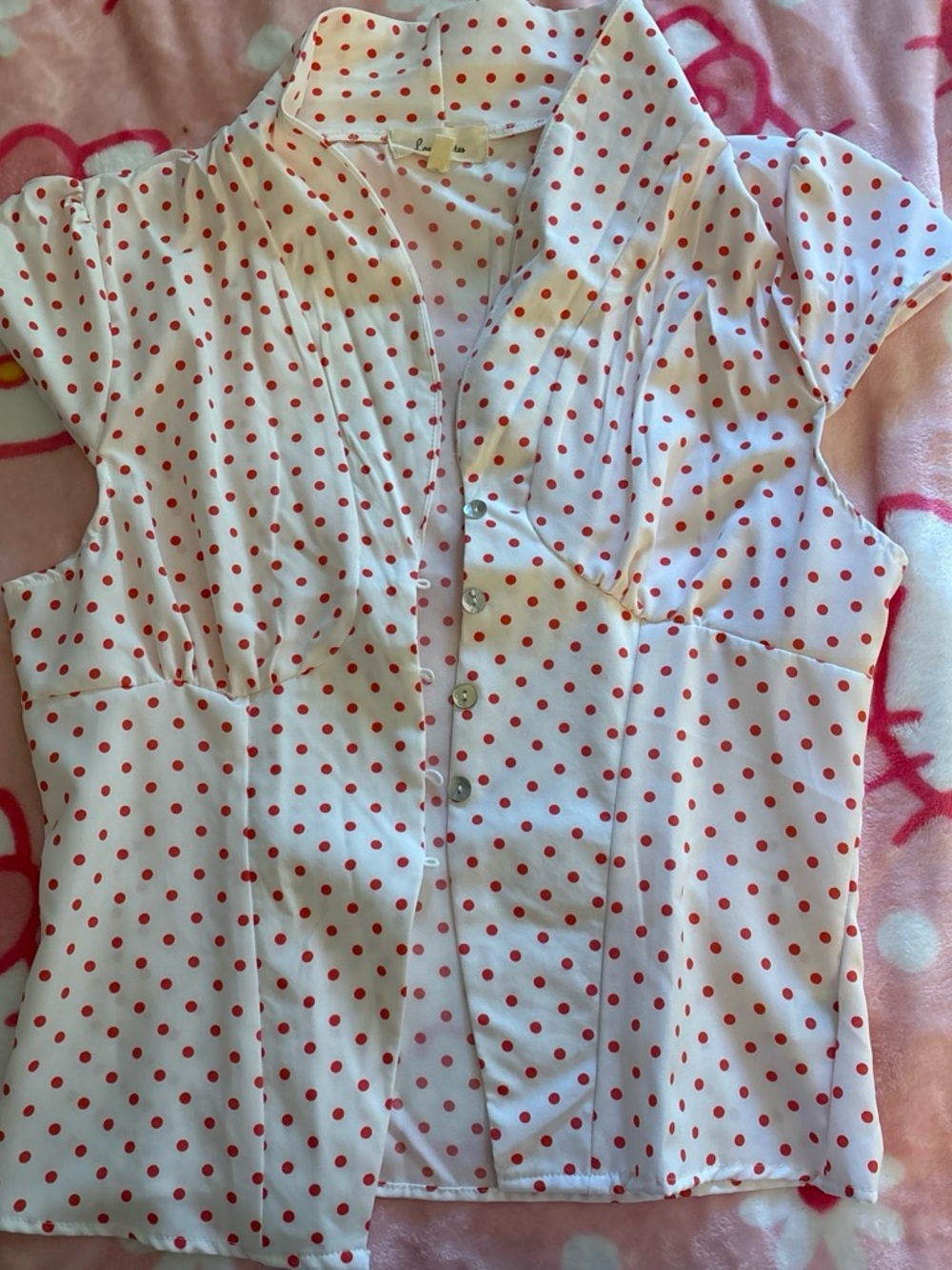 Love Notes White Button-Front Top with Red Polka Dots
